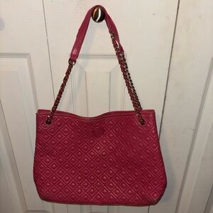 Tory Burch Pink Quilted Tote Bag